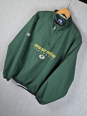 Reebok Green Bay Packers NFL Equipment Pullover Windbreaker Mens Sz M